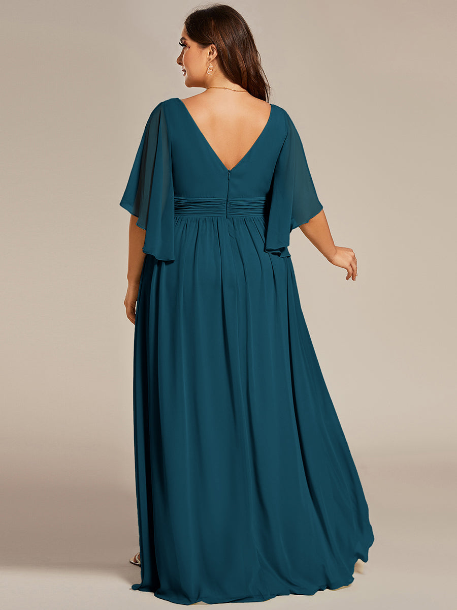 pretty ELYAN|Plus Size Half Sleeve Pleated A-Line V-Neck Chiffon Bridesmaid Dress