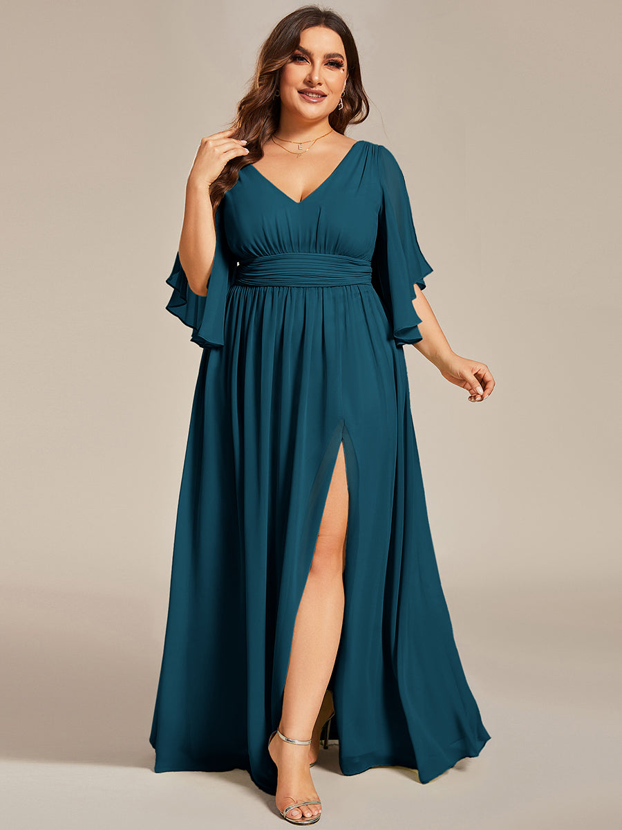 pretty ELYAN|Plus Size Half Sleeve Pleated A-Line V-Neck Chiffon Bridesmaid Dress