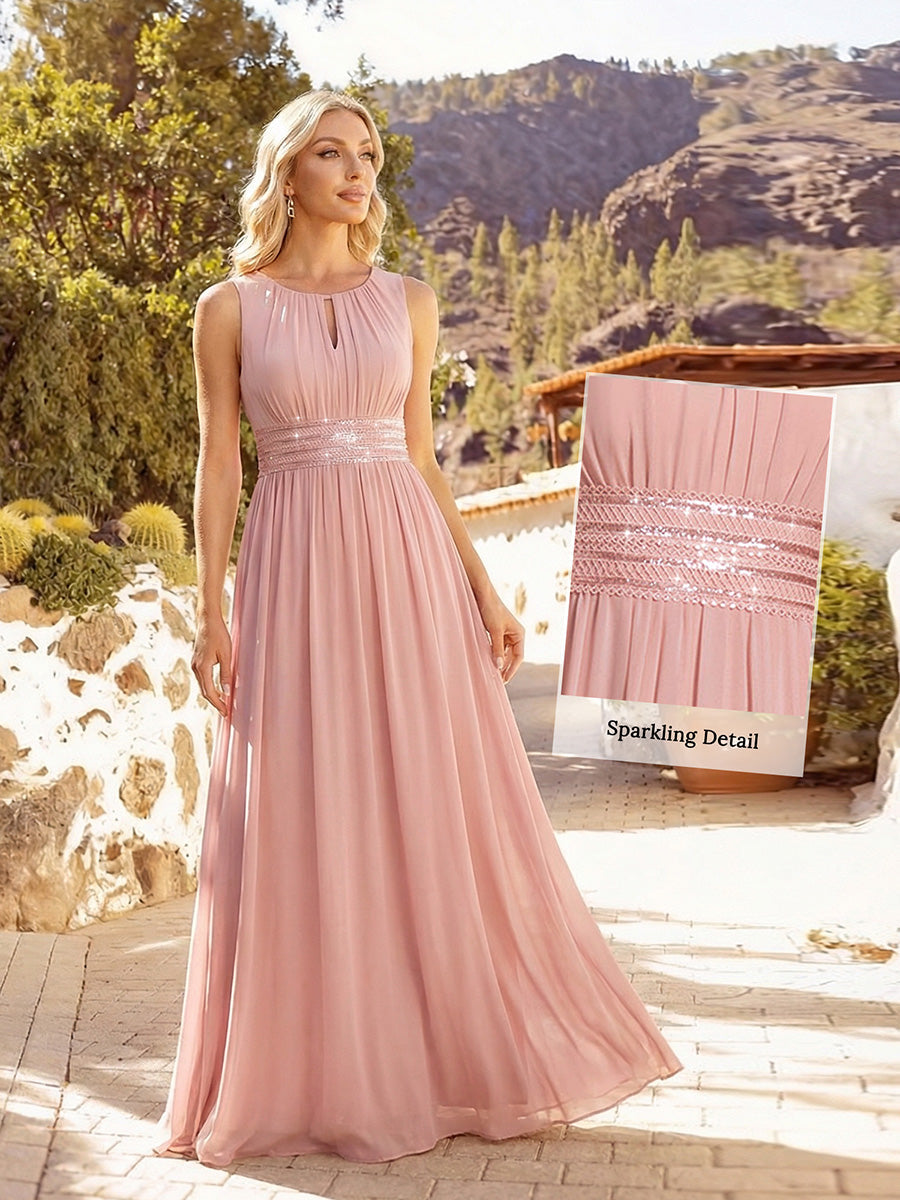 ever KALIA|Simple Sleeveless A-line Chiffon Bridesmaid Dress with Hollow Out Detail