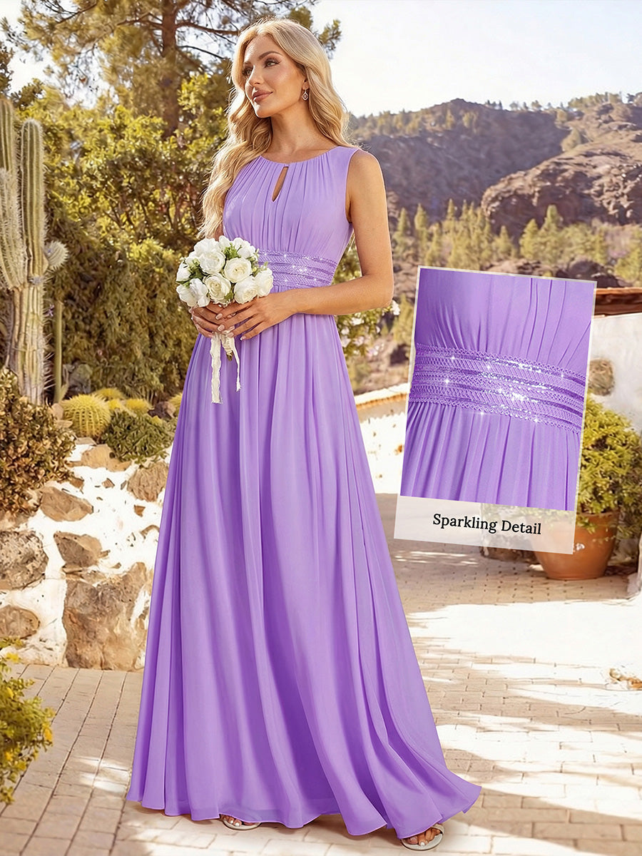 ever KALIA|Simple Sleeveless A-line Chiffon Bridesmaid Dress with Hollow Out Detail