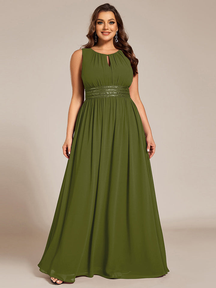 pretty KALIA|Plus Size Hollow Out Sleeveless Empire Waist Chiffon Bridesmaid Dress