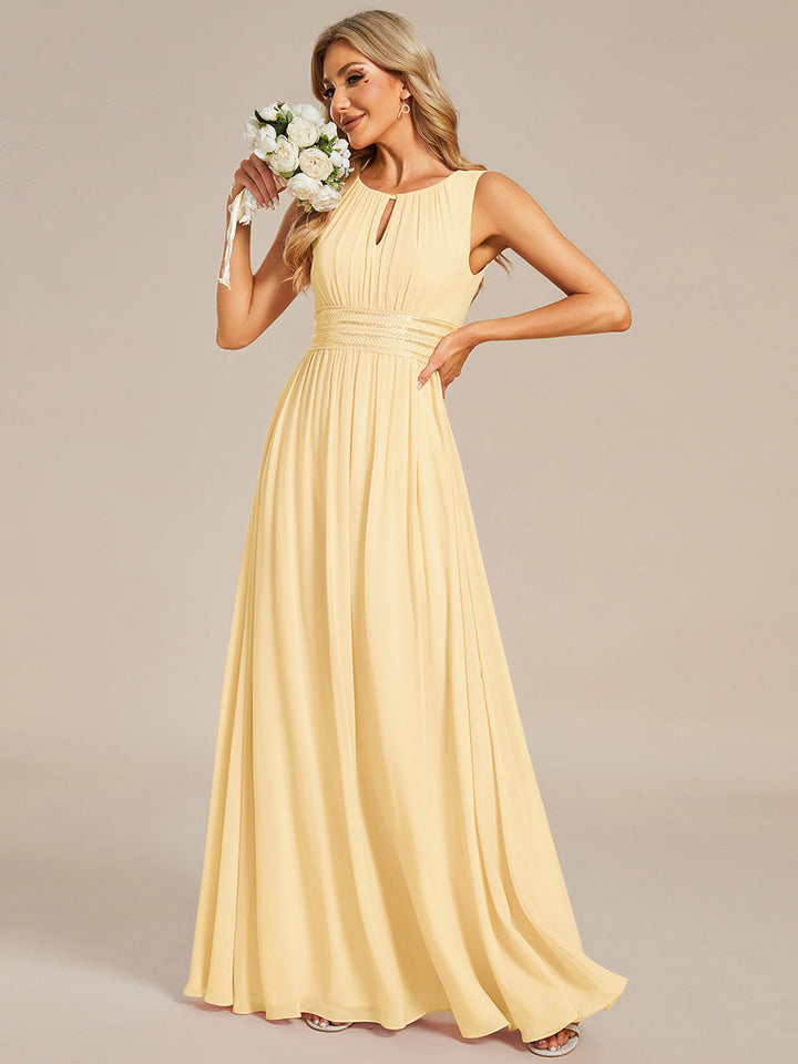 ever KALIA|Simple Sleeveless A-line Chiffon Bridesmaid Dress with Hollow Out Detail