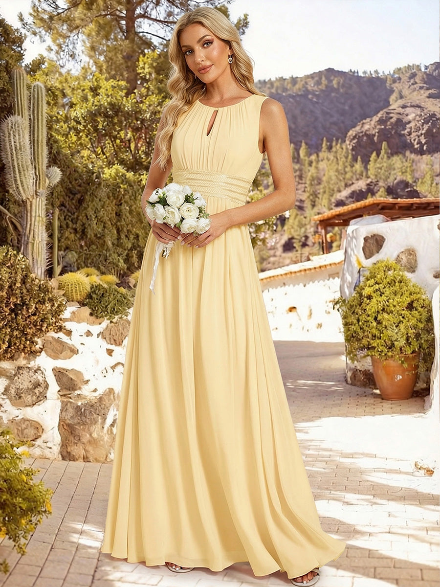 ever KALIA|Simple Sleeveless A-line Chiffon Bridesmaid Dress with Hollow Out Detail