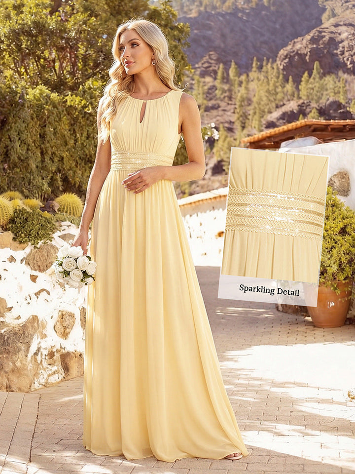 ever KALIA|Simple Sleeveless A-line Chiffon Bridesmaid Dress with Hollow Out Detail