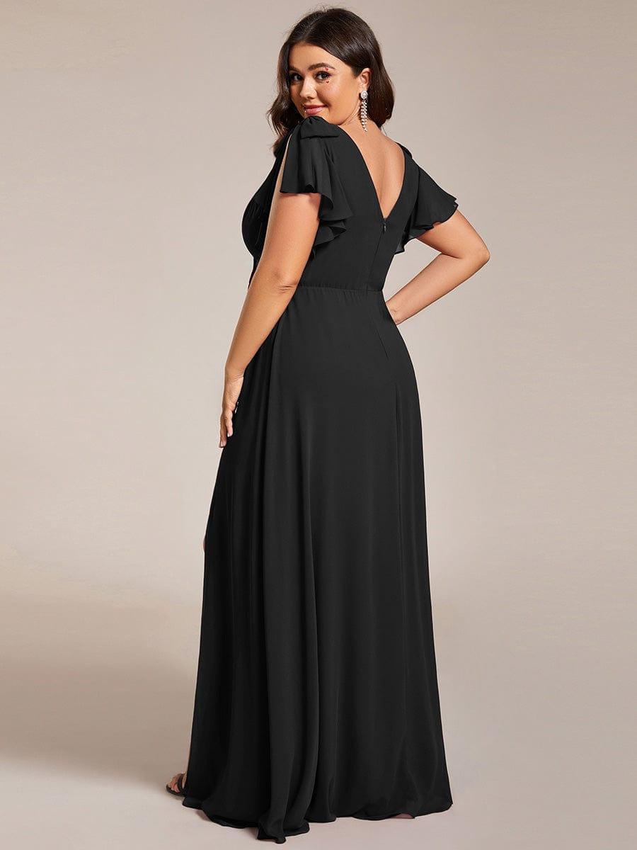 ever ROSY|Short Sleeves with Bowknot High Front Slit A-Line Chiffon Bridesmaid Dress