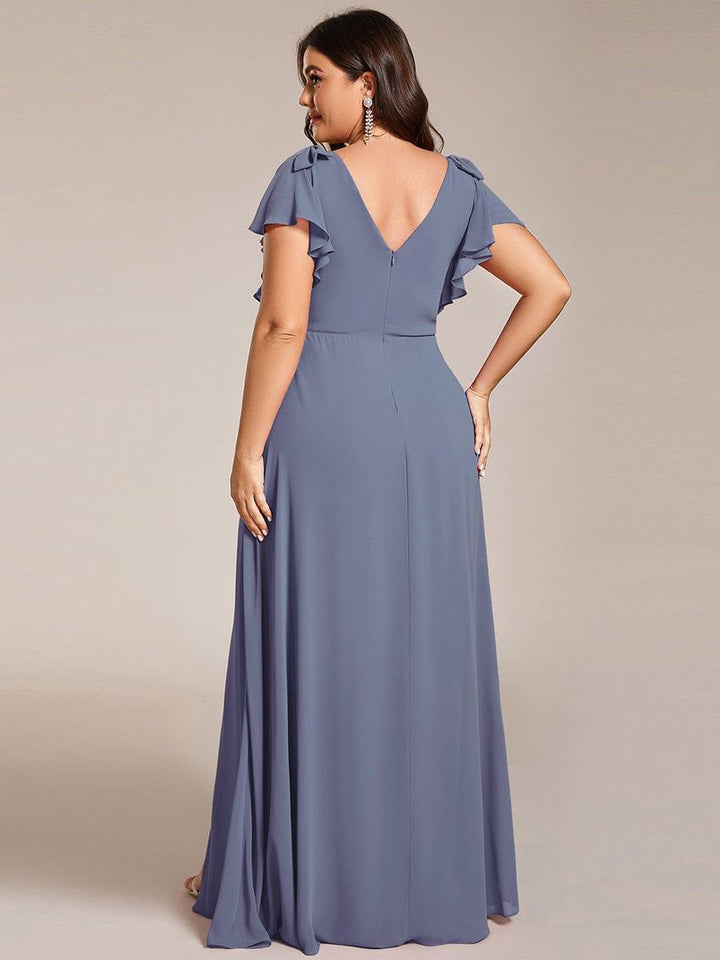 ever ROSY|Short Sleeves with Bowknot High Front Slit A-Line Chiffon Bridesmaid Dress