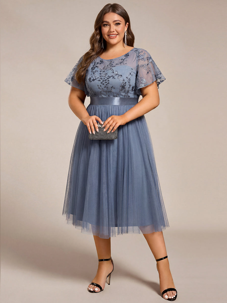 ever MARA|Embellished Tulle Midi Junior Bridesmaid Dress with Sheer Sleeves