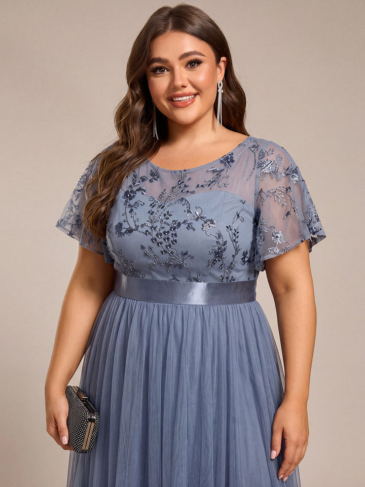 ever MARA|Embellished Tulle Midi Junior Bridesmaid Dress with Sheer Sleeves