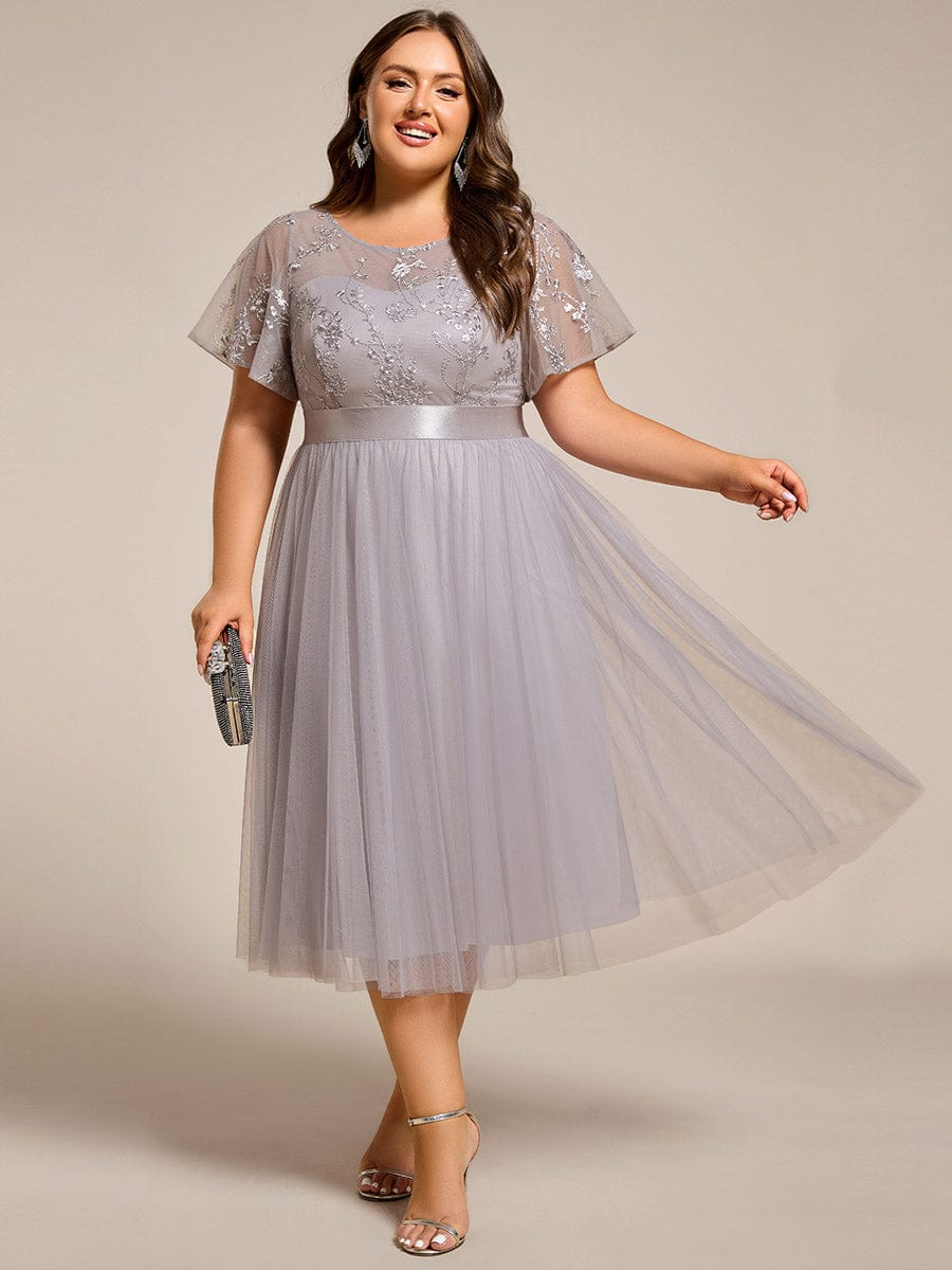 ever MARA|Embellished Tulle Midi Junior Bridesmaid Dress with Sheer Sleeves