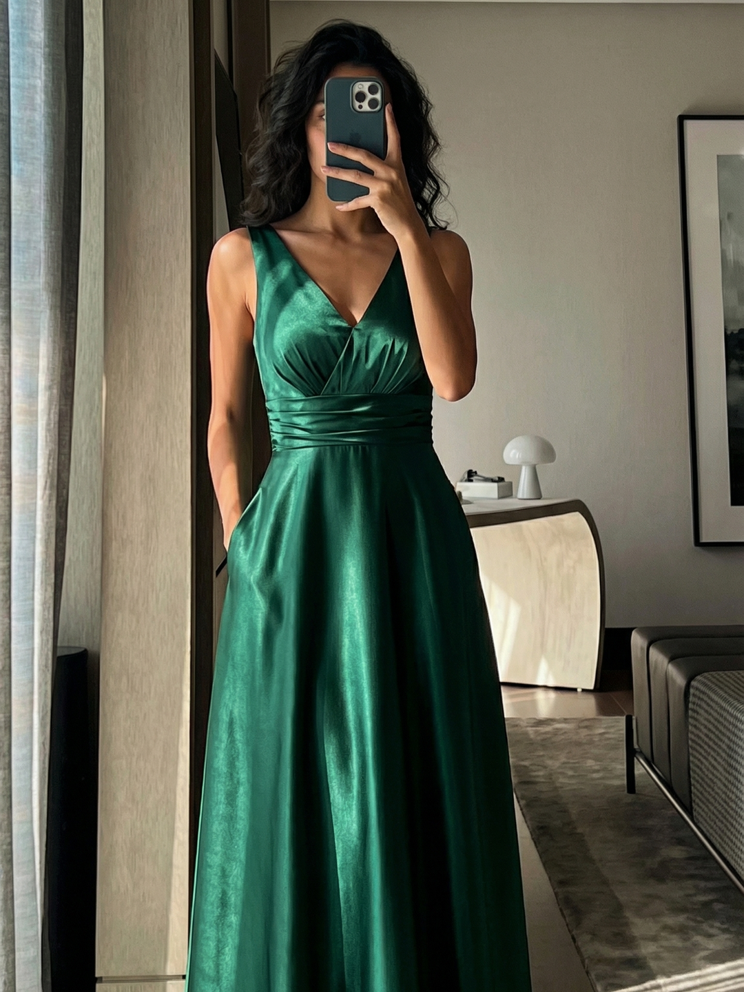 ever INDY|Satin Maxi Wedding Guest Dress with Pockets