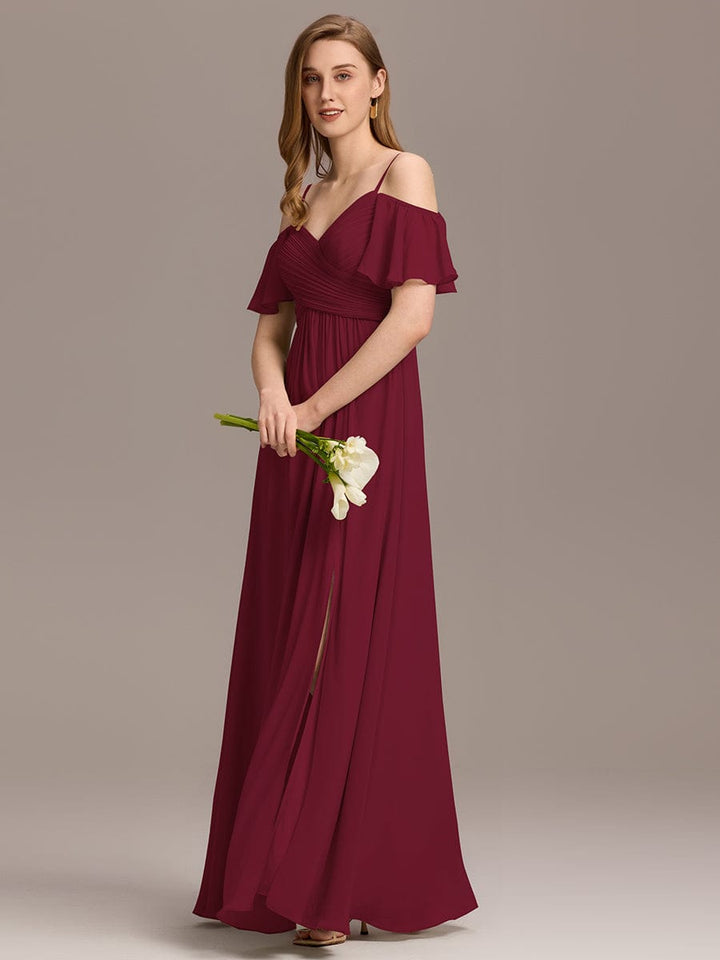 ever GRACIE|Off-Shoulder Ruched High Split Bridesmaid Dress