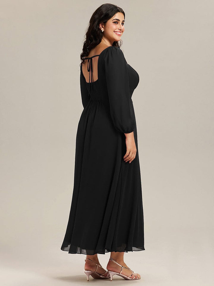 pretty LYDIA|Plus Size See-through Chiffon Lantern Sleeve Bridesmaid Dress