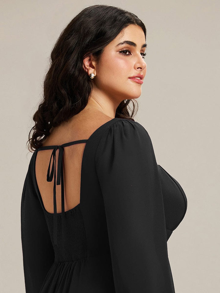 pretty LYDIA|Plus Size See-through Chiffon Lantern Sleeve Bridesmaid Dress