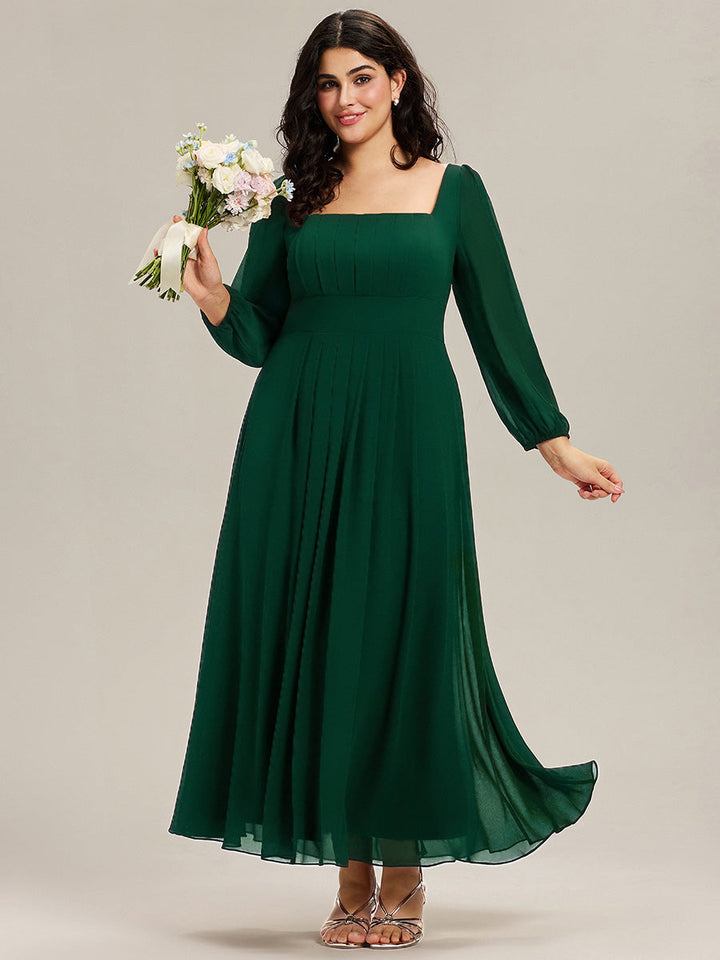 pretty LYDIA|Plus Size See-through Chiffon Lantern Sleeve Bridesmaid Dress