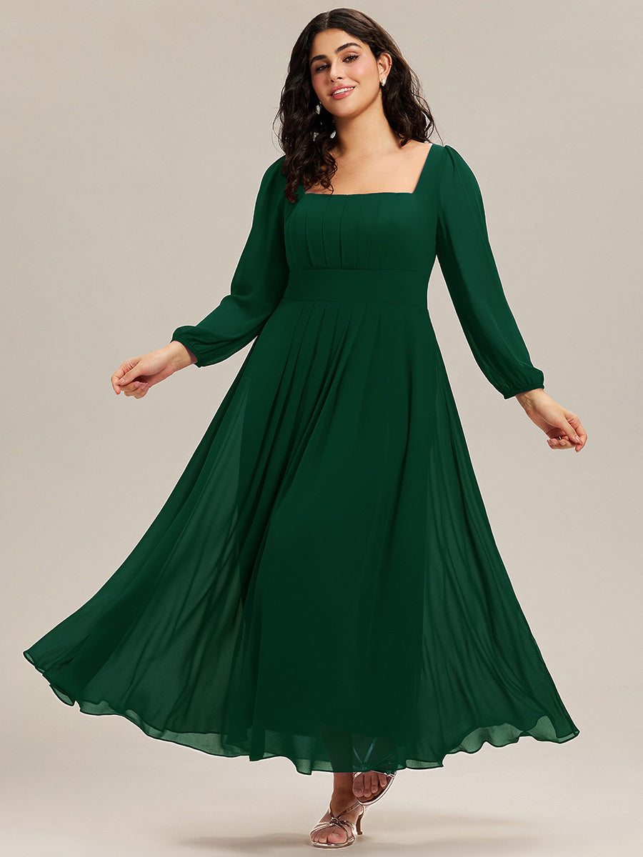 pretty LYDIA|Plus Size See-through Chiffon Lantern Sleeve Bridesmaid Dress
