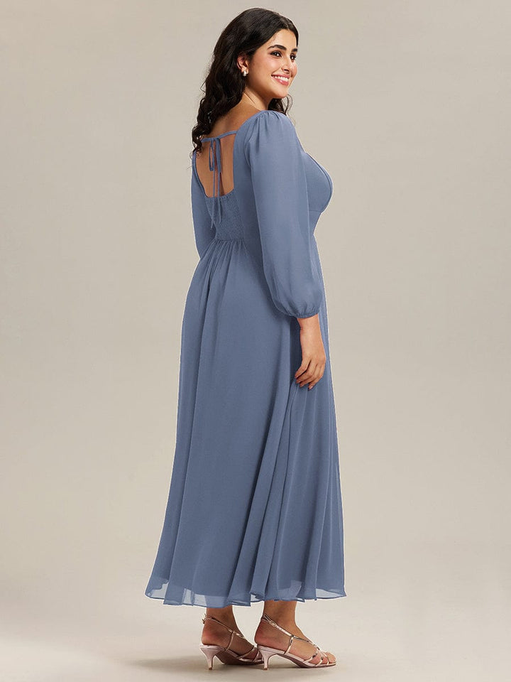 pretty LYDIA|Plus Size See-through Chiffon Lantern Sleeve Bridesmaid Dress
