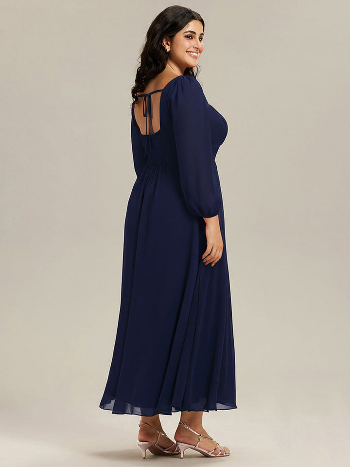 pretty LYDIA|Plus Size See-through Chiffon Lantern Sleeve Bridesmaid Dress