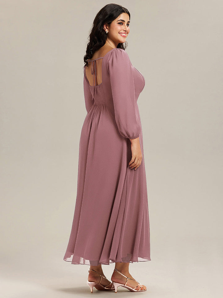 ever LYDIA|See-through Chiffon Lantern Sleeve Bridesmaid Dress