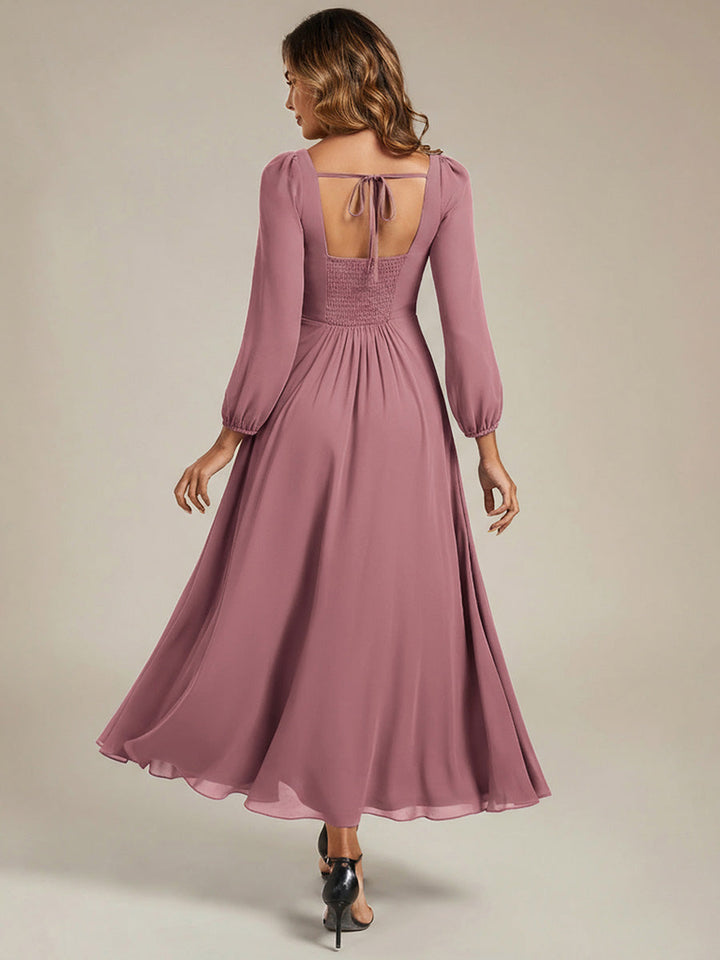 ever LYDIA|See-through Chiffon Lantern Sleeve Bridesmaid Dress