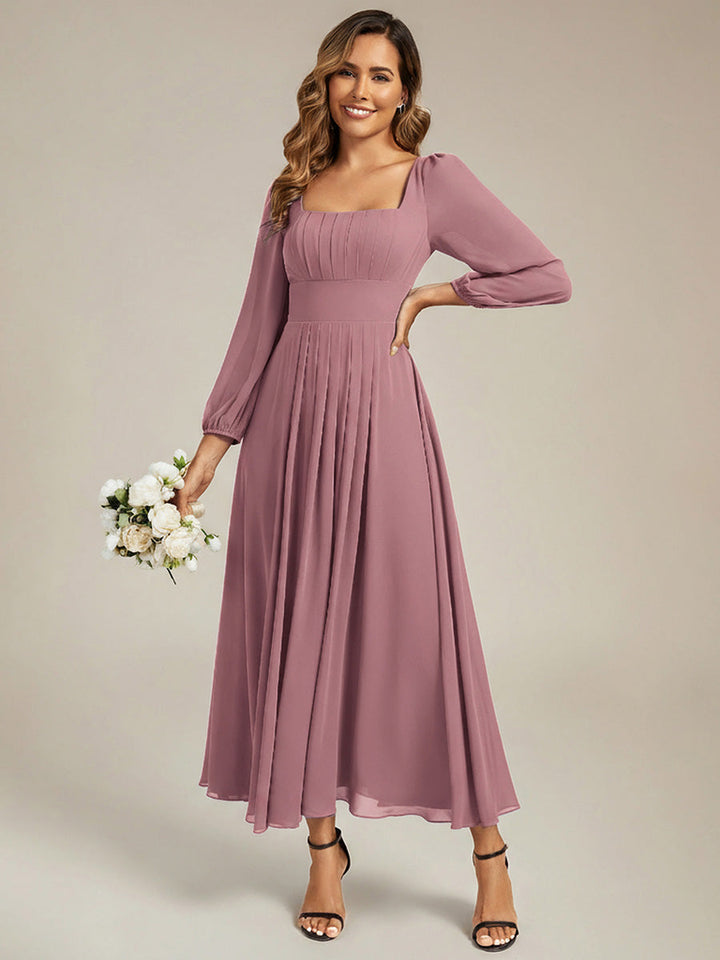 ever LYDIA|See-through Chiffon Lantern Sleeve Bridesmaid Dress