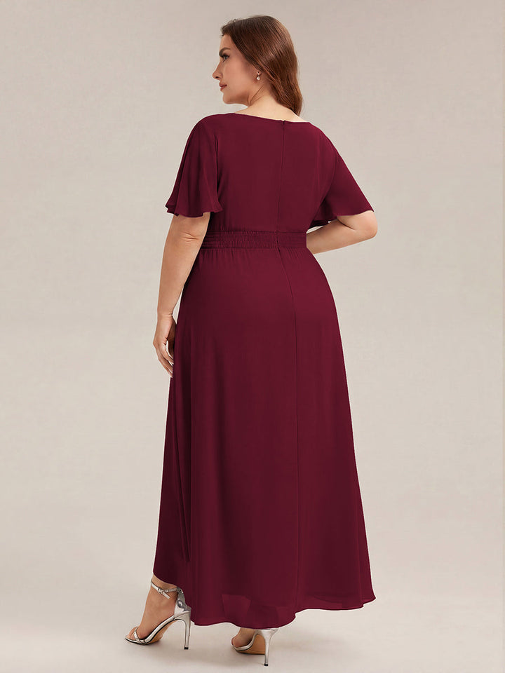 ever SAGE|Chiffon Ruffle Short Sleeve Wedding Guest Dress