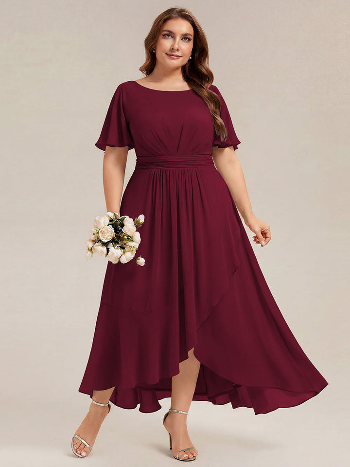 ever SAGE|Chiffon Ruffle Short Sleeve Wedding Guest Dress