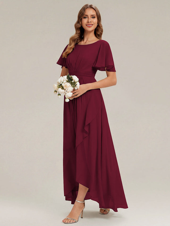 ever SAGE|Chiffon Ruffle Short Sleeve Wedding Guest Dress