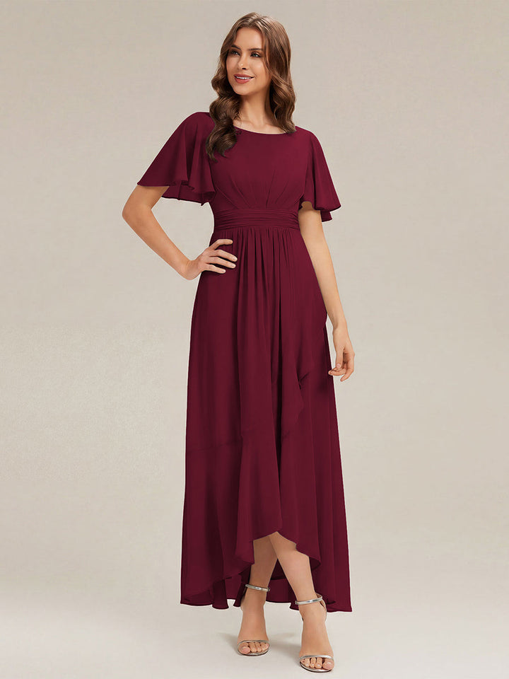 ever SAGE|Chiffon Ruffle Short Sleeve Wedding Guest Dress