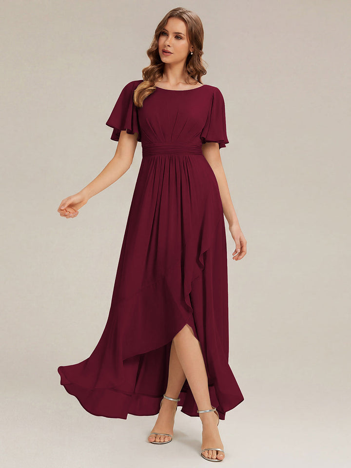 ever SAGE|Chiffon Ruffle Short Sleeve Wedding Guest Dress