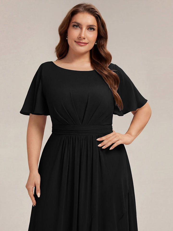 ever SAGE|Chiffon Ruffle Short Sleeve Wedding Guest Dress