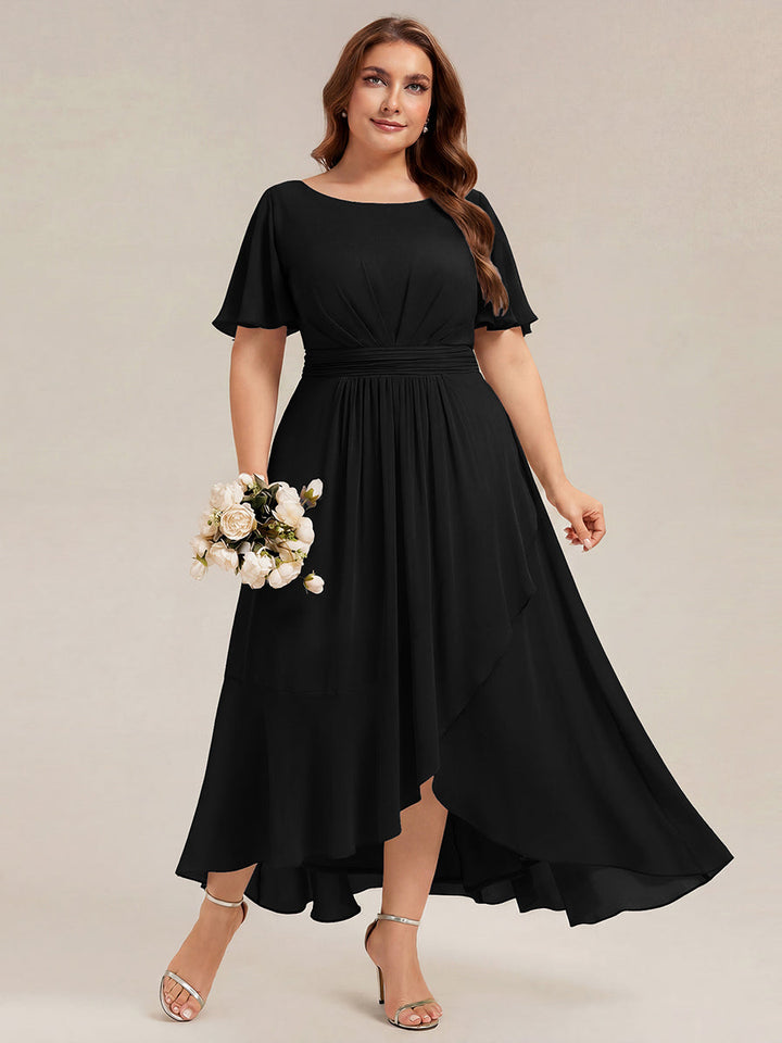 ever SAGE|Chiffon Ruffle Short Sleeve Wedding Guest Dress