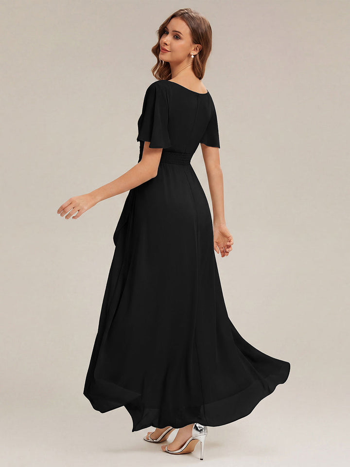 ever SAGE|Chiffon Ruffle Short Sleeve Wedding Guest Dress