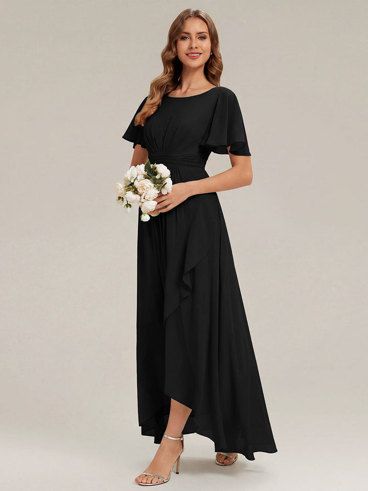 ever SAGE|Chiffon Ruffle Short Sleeve Wedding Guest Dress