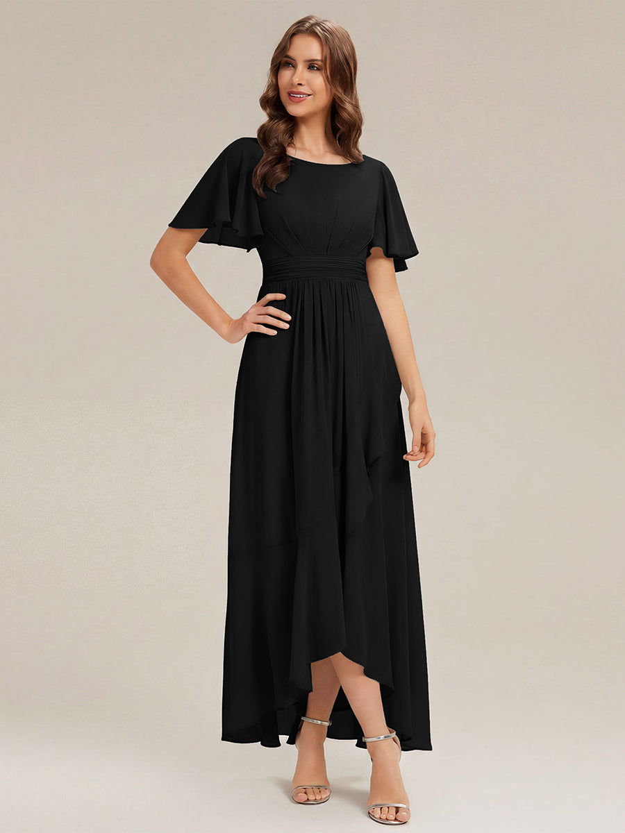 ever SAGE|Chiffon Ruffle Short Sleeve Wedding Guest Dress