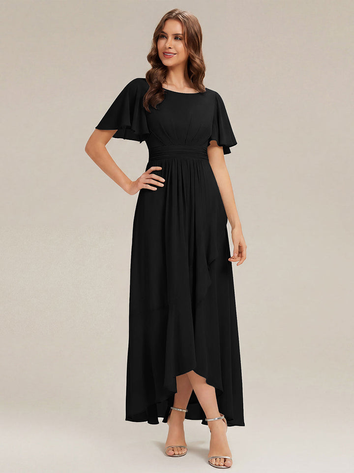 ever SAGE|Chiffon Ruffle Short Sleeve Wedding Guest Dress