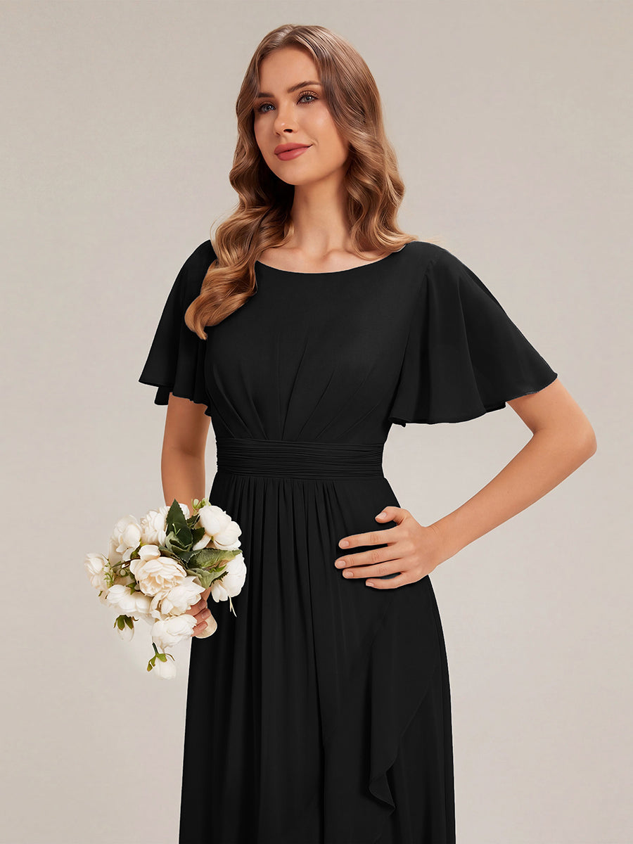 ever SAGE|Chiffon Ruffle Short Sleeve Wedding Guest Dress