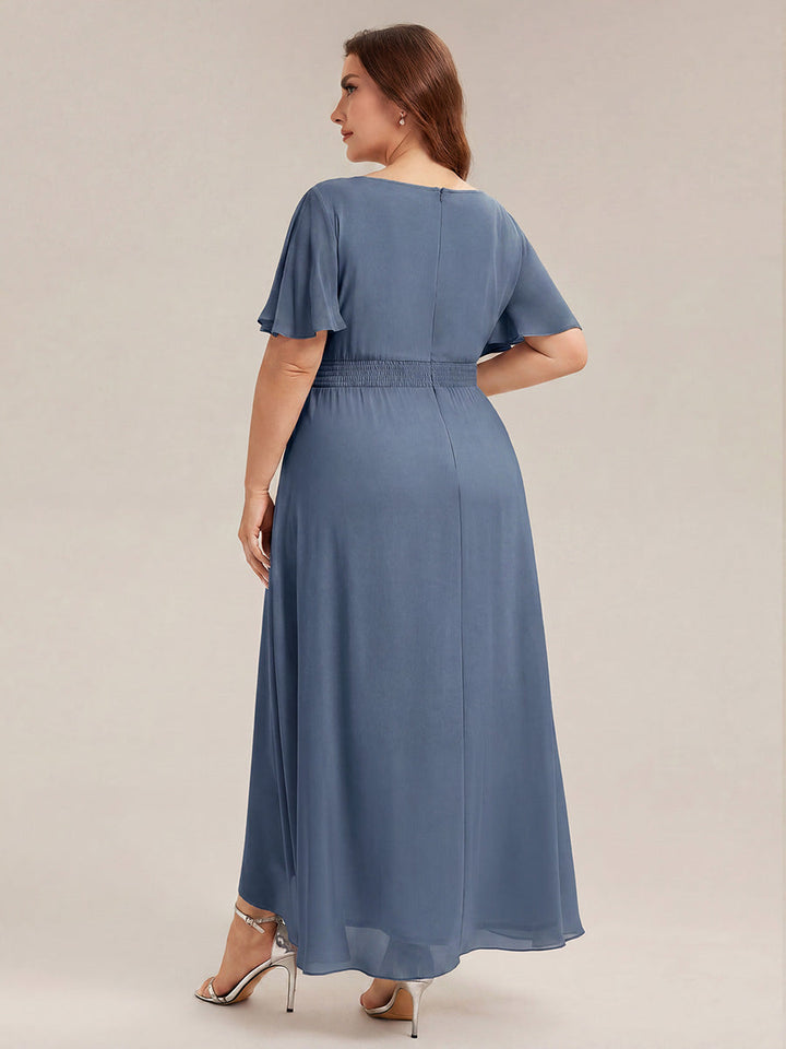 ever SAGE|Chiffon Ruffle Short Sleeve Wedding Guest Dress