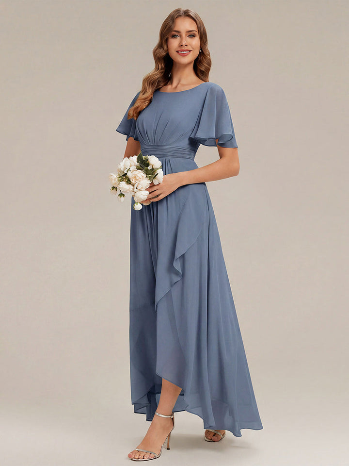 ever SAGE|Chiffon Ruffle Short Sleeve Wedding Guest Dress