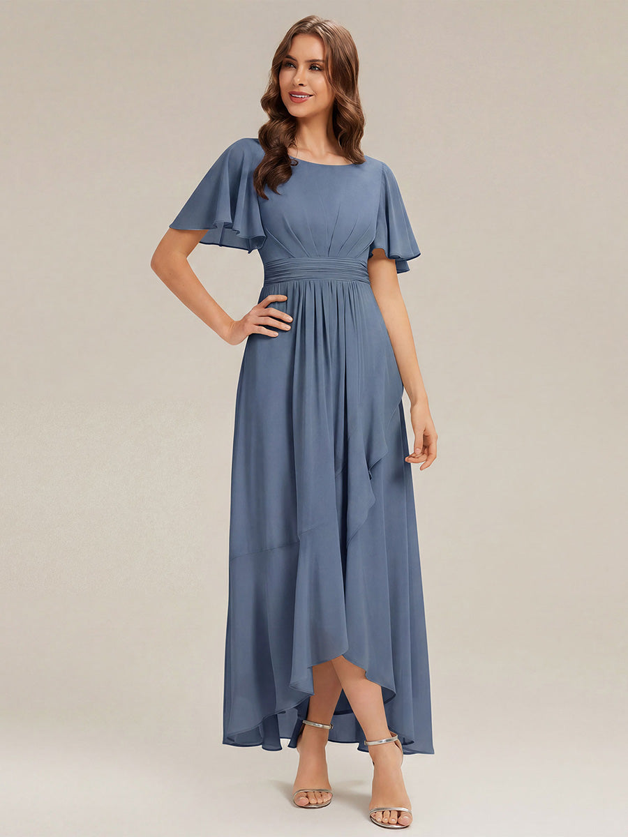 ever SAGE|Chiffon Ruffle Short Sleeve Wedding Guest Dress