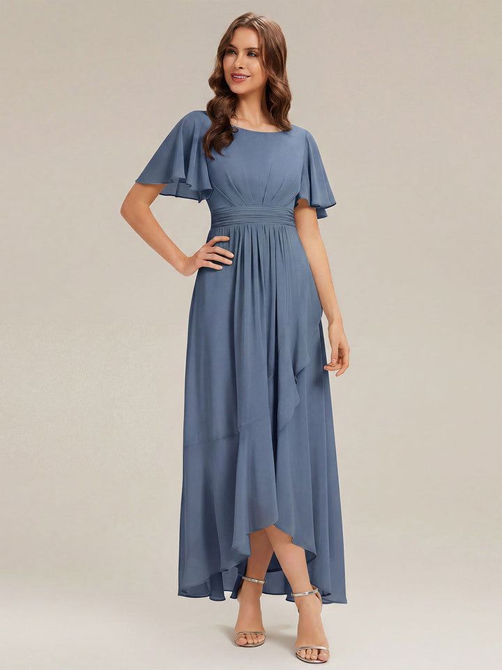 ever SAGE|Chiffon Ruffle Short Sleeve Wedding Guest Dress