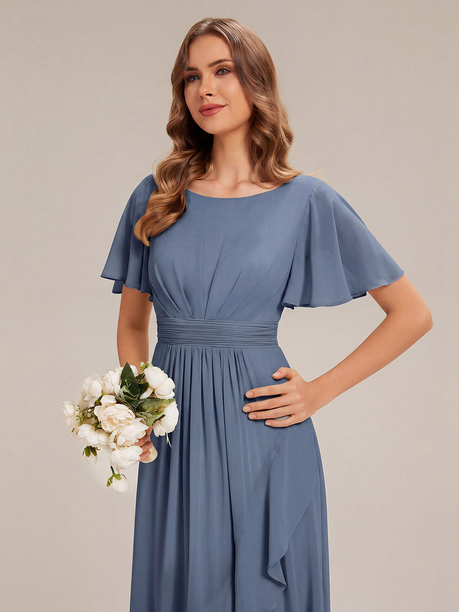 ever SAGE|Chiffon Ruffle Short Sleeve Wedding Guest Dress