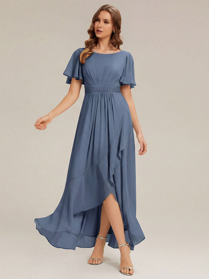 ever SAGE|Chiffon Ruffle Short Sleeve Wedding Guest Dress