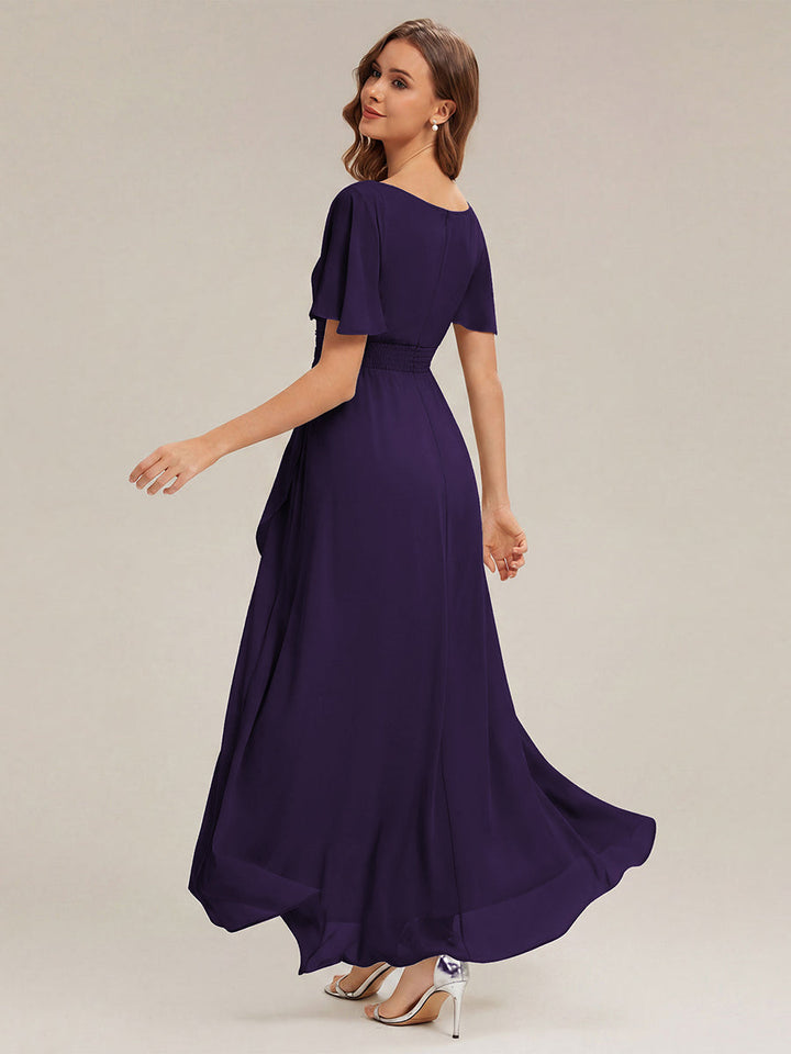 ever SAGE|Chiffon Ruffle Short Sleeve Wedding Guest Dress