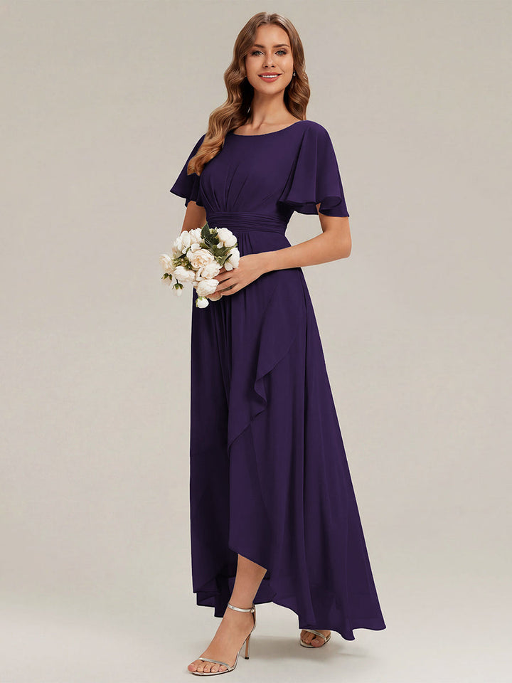 ever SAGE|Chiffon Ruffle Short Sleeve Wedding Guest Dress