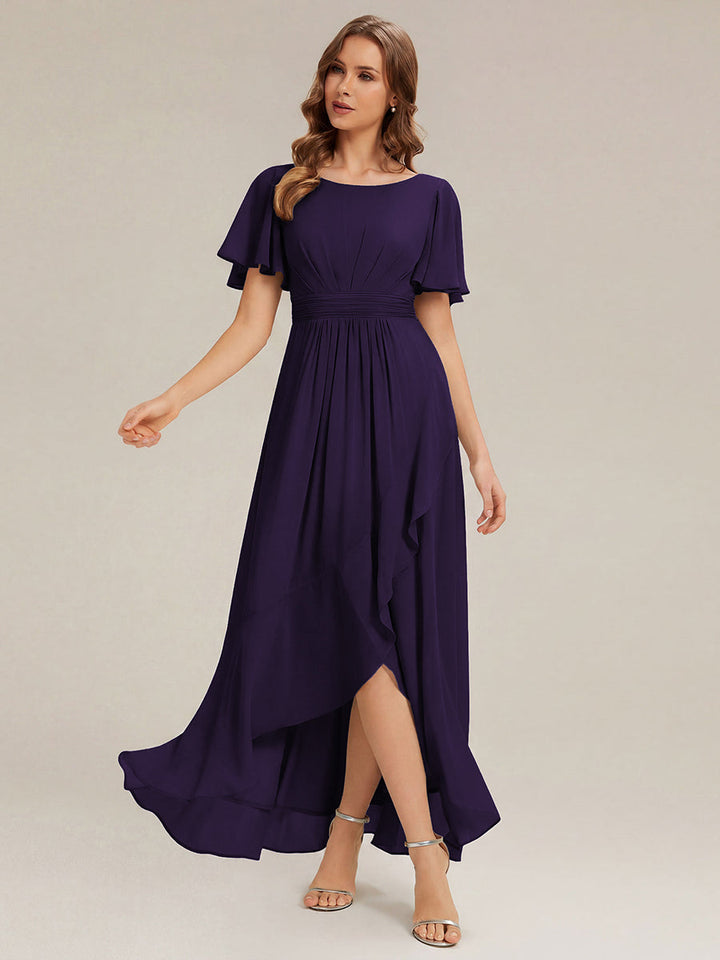 ever SAGE|Chiffon Ruffle Short Sleeve Wedding Guest Dress