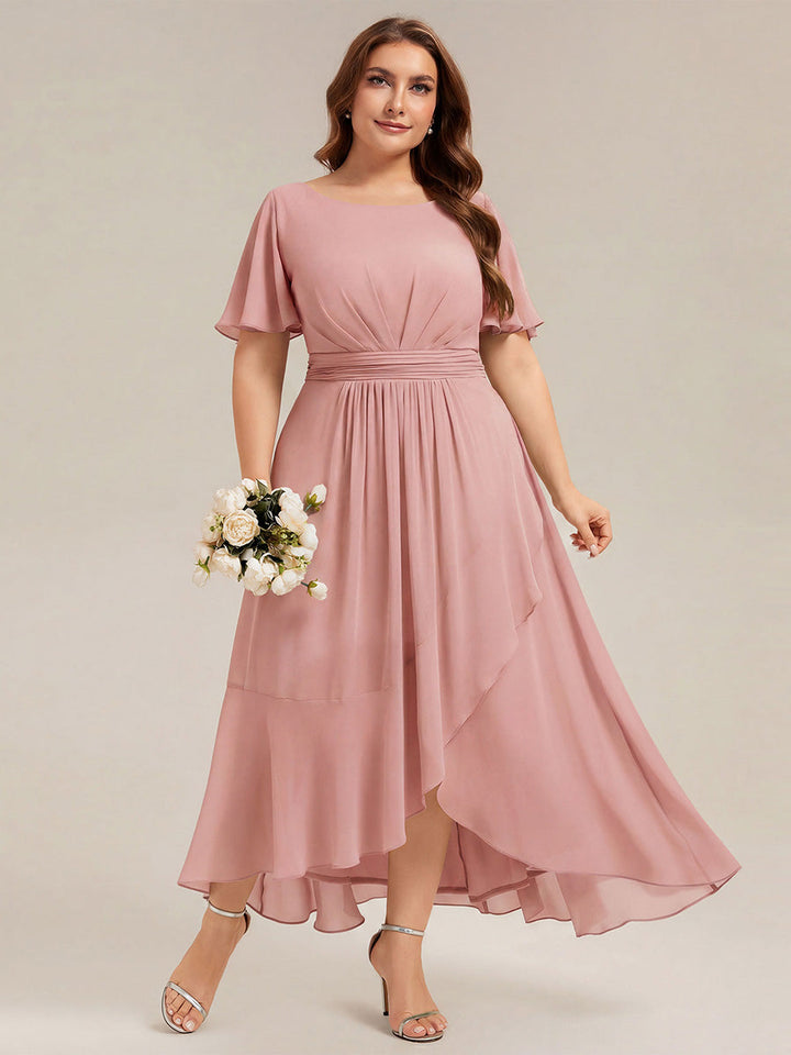 ever SAGE|Chiffon Ruffle Short Sleeve Wedding Guest Dress