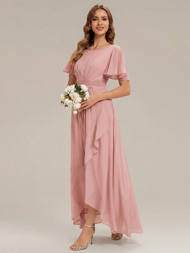 ever SAGE|Chiffon Ruffle Short Sleeve Wedding Guest Dress