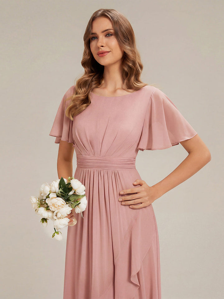 ever SAGE|Chiffon Ruffle Short Sleeve Wedding Guest Dress