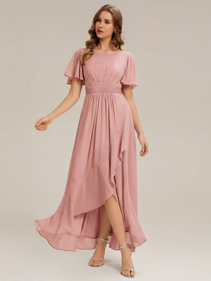 ever SAGE|Chiffon Ruffle Short Sleeve Wedding Guest Dress