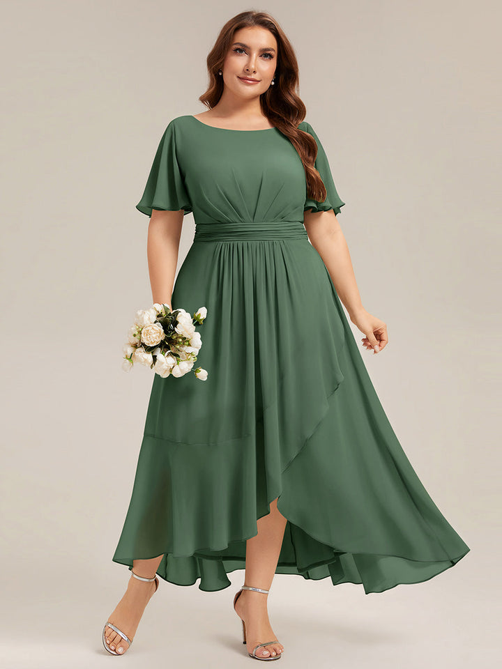 ever SAGE|Chiffon Ruffle Short Sleeve Wedding Guest Dress